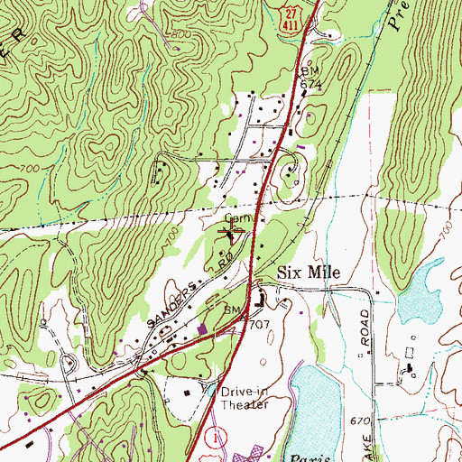 Topographic Map of Vanns Valley Baptist Church, GA