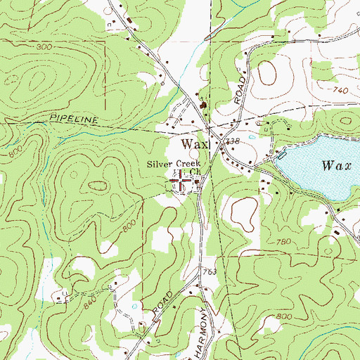 Topographic Map of Wax Community Cemetery, GA