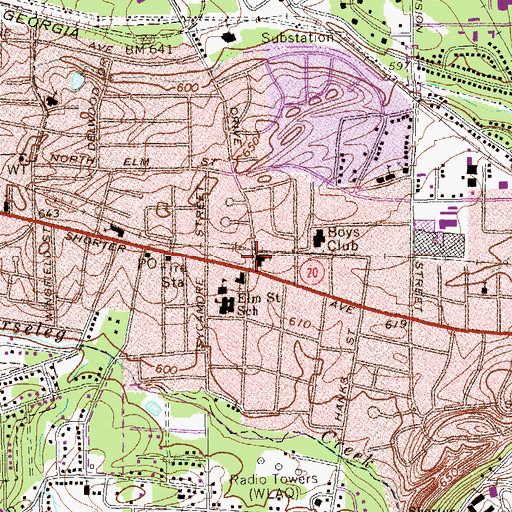 Topographic Map of West Rome Baptist Church, GA