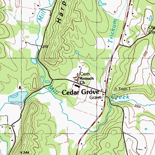 Topographic Map of Antioch Cemetery, GA