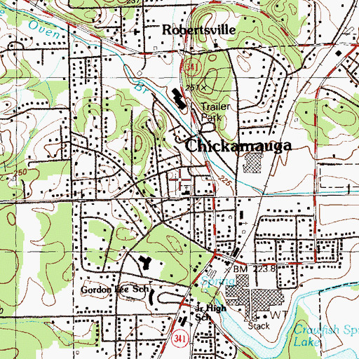 Topographic Map of Chickamauga Cemetery, GA