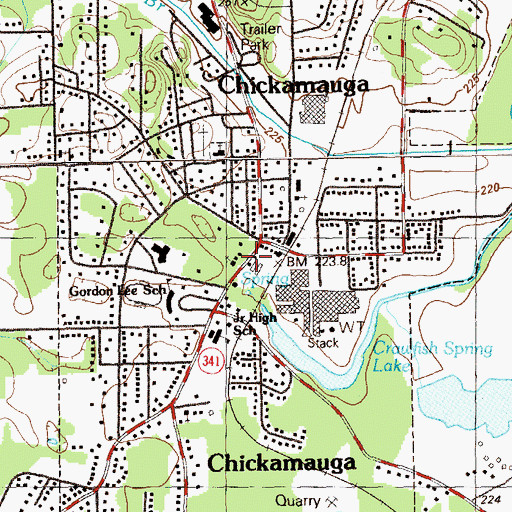 Topographic Map of Chickamauga City Hall, GA
