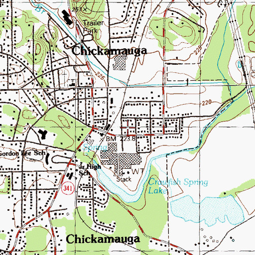 Topographic Map of Chickamauga Post Office, GA