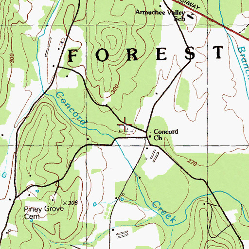 Topographic Map of Concord Cemetery, GA