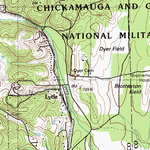 Topographic Map of Dyer Cemetery, GA