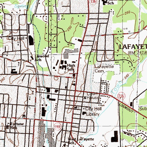 Topographic Map of First Baptist Church, GA