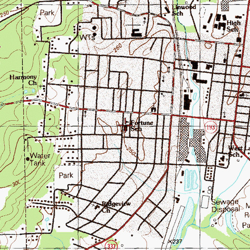 Topographic Map of Fortune School, GA