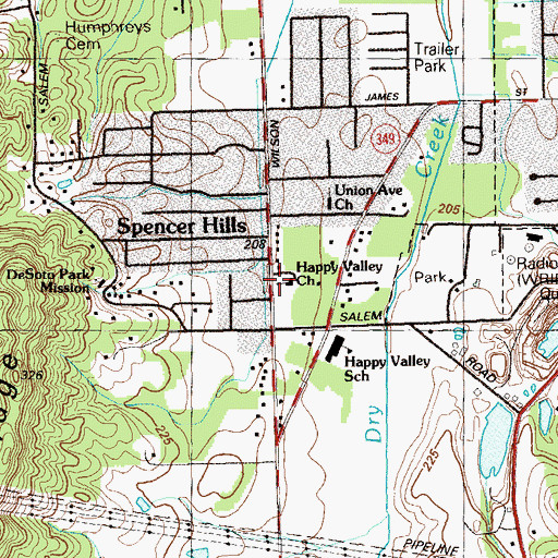 Topographic Map of Happy Valley Church, GA