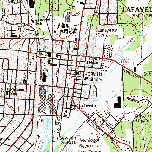 Topographic Map of LaFayette Post Office, GA