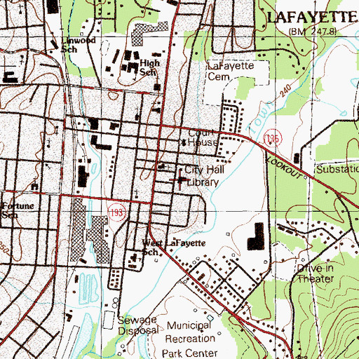 Topographic Map of LaFayette-Walker County Library, GA