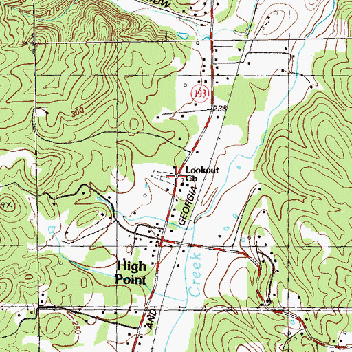 Topographic Map of Lookout Cemetery, GA