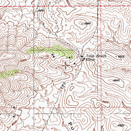 Topographic Map of Total Wreck Mine, AZ