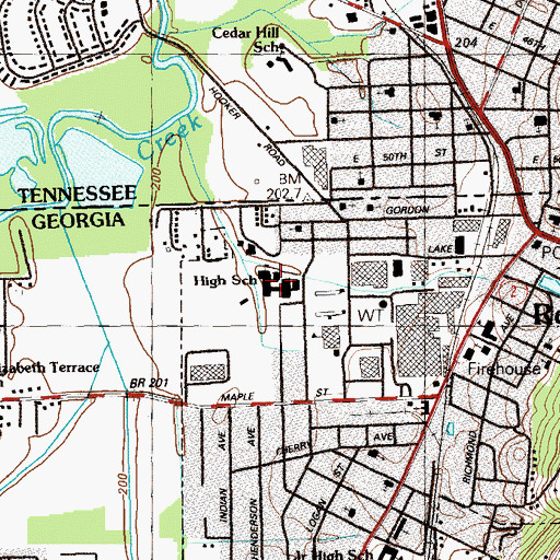 Topographic Map of Rossville Middle School, GA