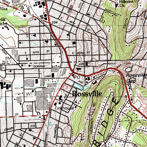Topographic Map of Rossville Post Office, GA