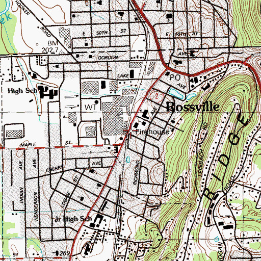 Topographic Map of Rossville Public Library, GA