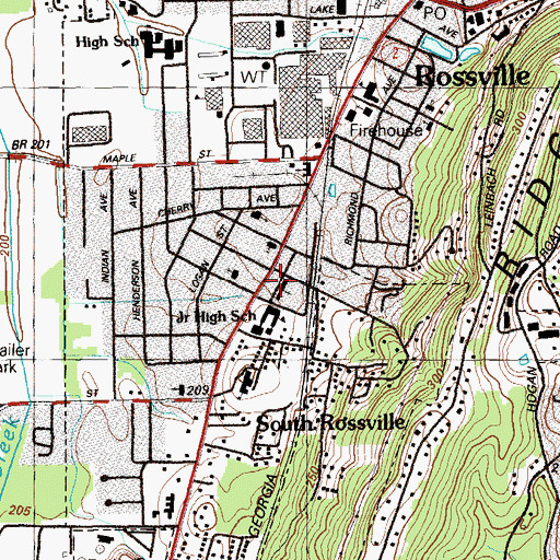 Topographic Map of South Rossville Baptist Church, GA