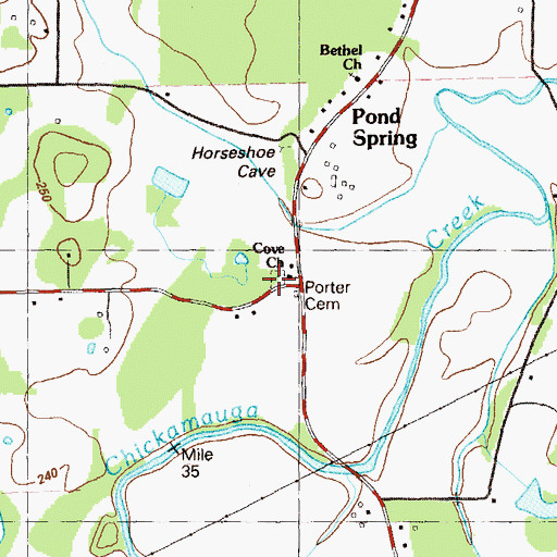 Topographic Map of The Cove Cemetery, GA