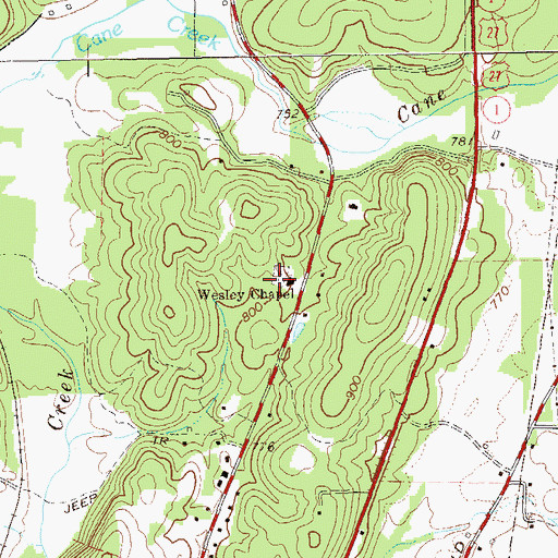 Topographic Map of Wesley Chapel Cemetery, GA