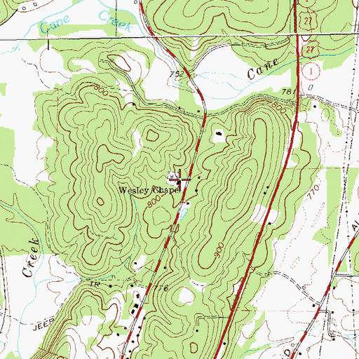 Topographic Map of Wesley Chapel School (historical), GA