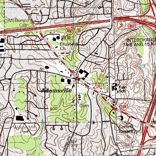 Topographic Map of Adamsville, GA