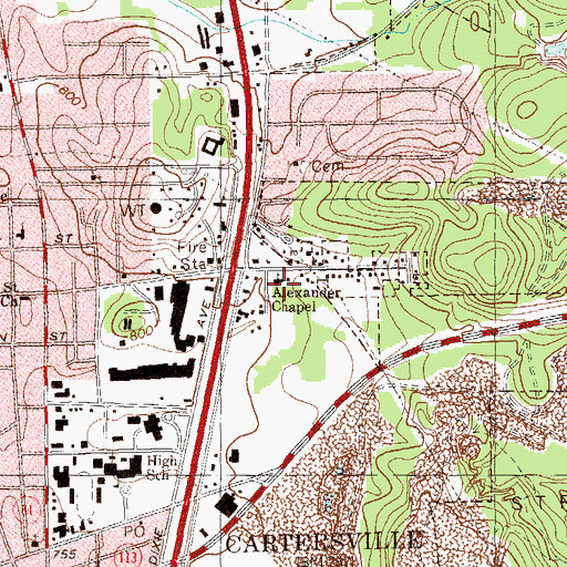 Topographic Map of Alexander Chapel, GA