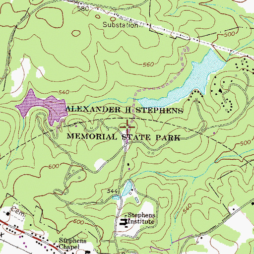 Topographic Map of Alexander H Stephens Memorial State Park, GA