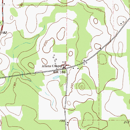 Topographic Map of Allens Chapel, GA