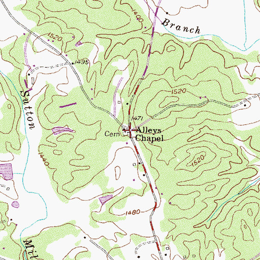 Topographic Map of Alleys Chapel, GA
