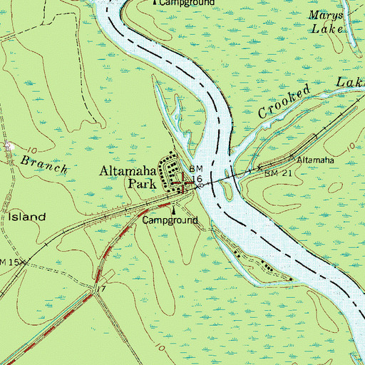 Topographic Map of Altamaha Park, GA
