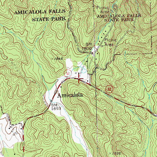 Topographic Map of Amicalola, GA