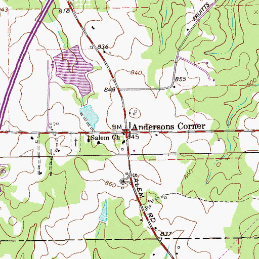 Topographic Map of Andersons Corner, GA