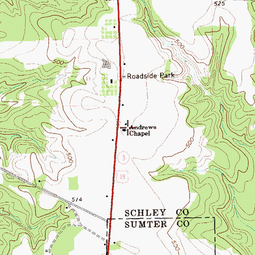 Topographic Map of Andrews Chapel, GA
