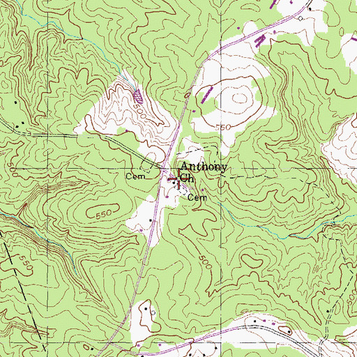 Topographic Map of Anthony Church, GA