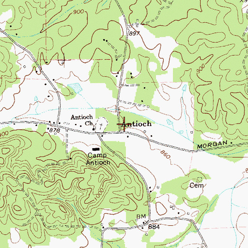 Topographic Map of Antioch, GA