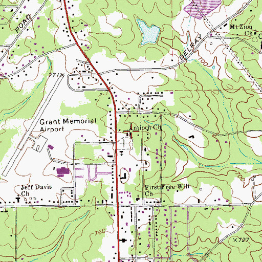 Topographic Map of Antioch Baptist Church, GA