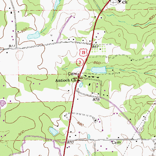 Topographic Map of Antioch Baptist Church, GA