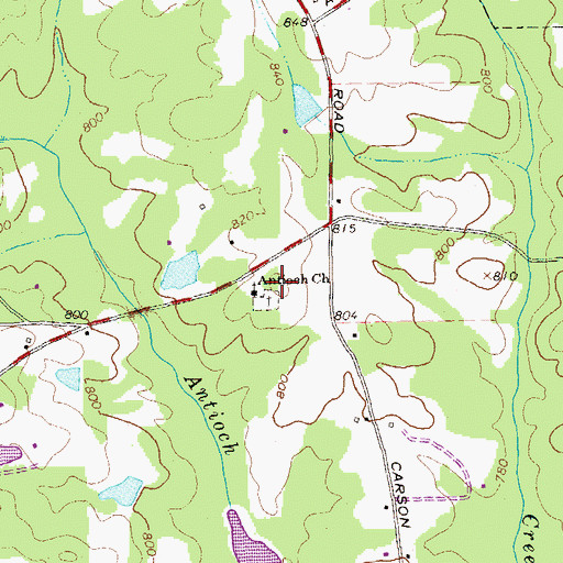 Topographic Map of Antioch Baptist Church, GA