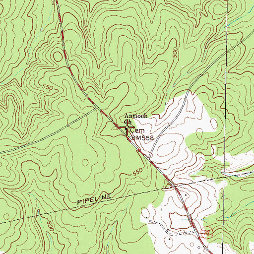 Topographic Map of Antioch Baptist Church, GA