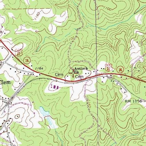 Topographic Map of Antioch Baptist Church, GA