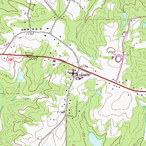 Topographic Map of Antioch Baptist Church, GA