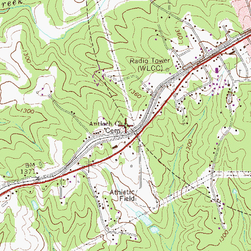 Topographic Map of Antioch Church, GA