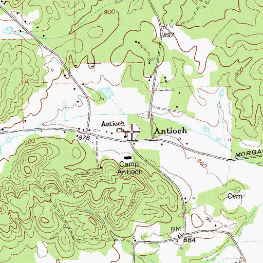 Topographic Map of Antioch Church, GA