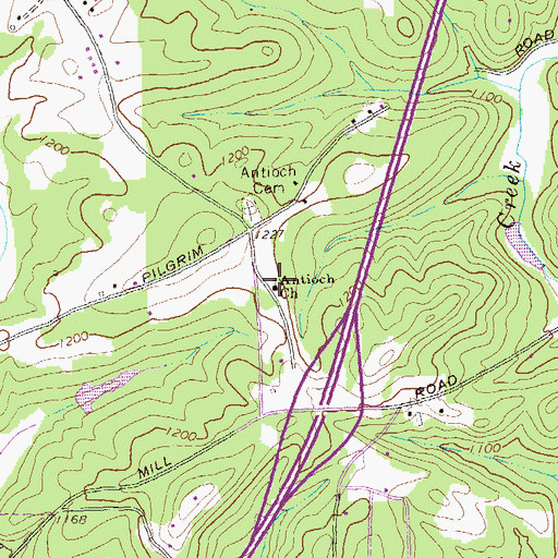 Topographic Map of Antioch Church, GA