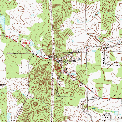 Topographic Map of Antioch Church, GA