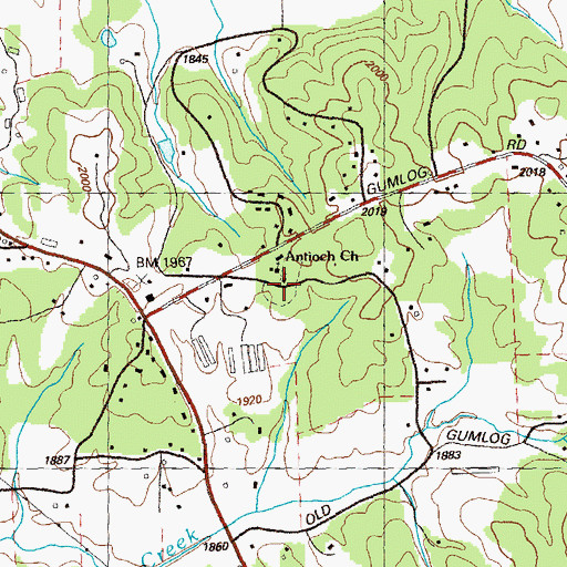 Topographic Map of Antioch Church, GA