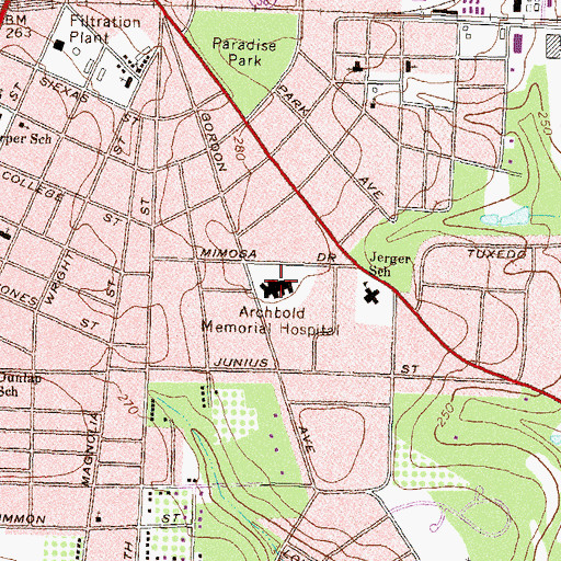 Topographic Map of Archbold Medical Center, GA