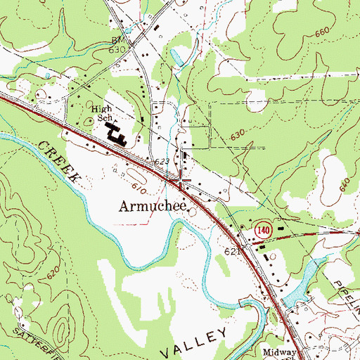 Topographic Map of Armuchee, GA