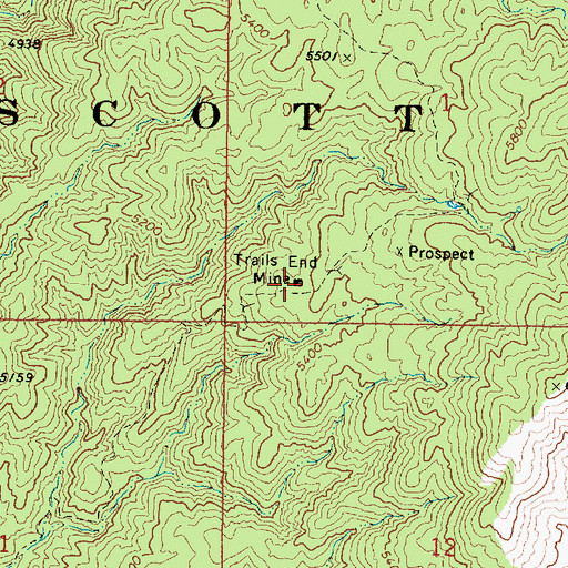 Topographic Map of Trails End Mine, AZ