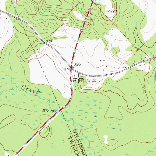 Topographic Map of Asbury Church, GA