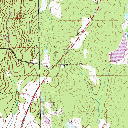 Topographic Map of Asbury Church, GA